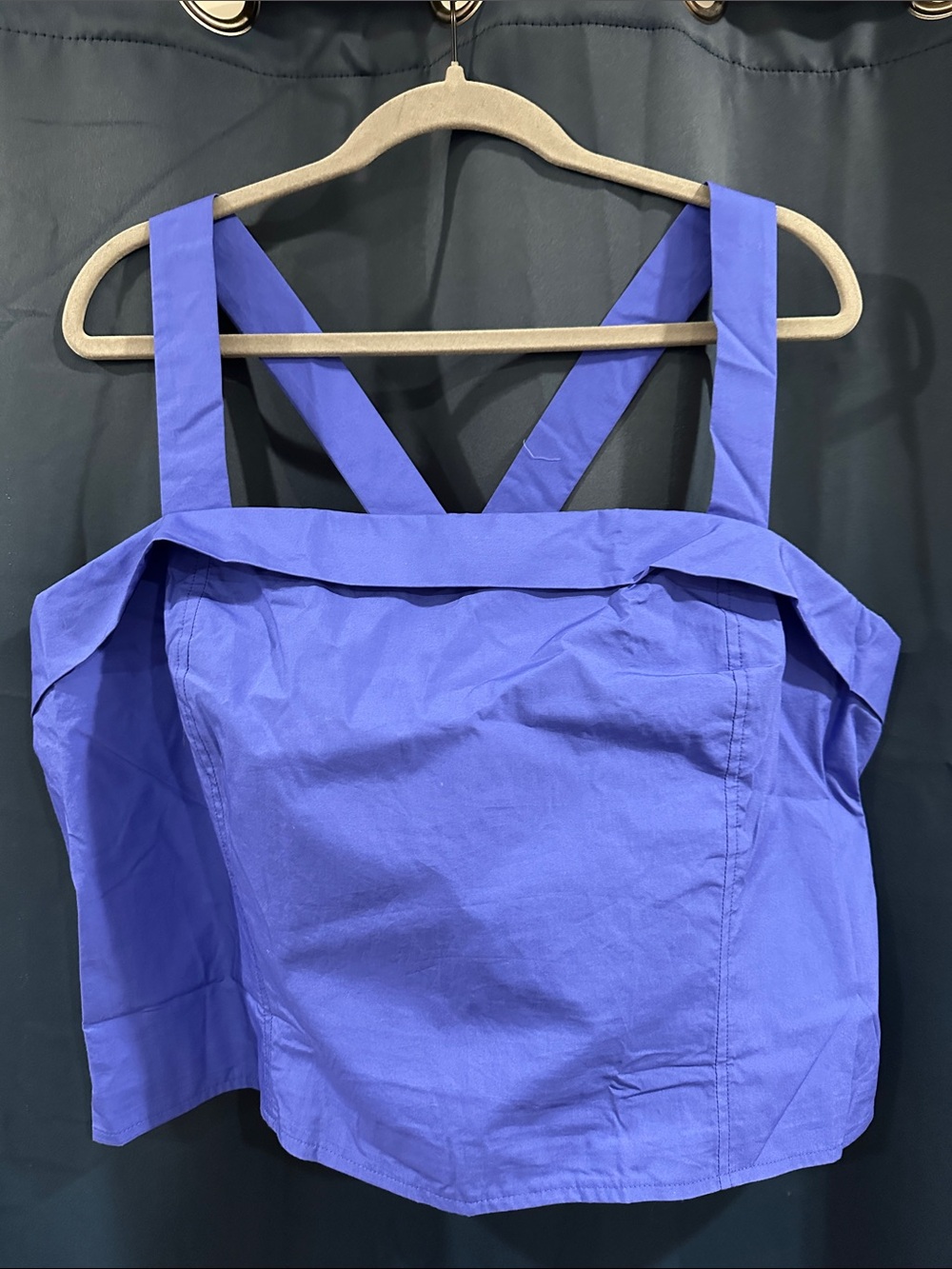 Blue Cotton Square-Neck Crop Top with Wide Straps - Banana Republic NEW XXL
